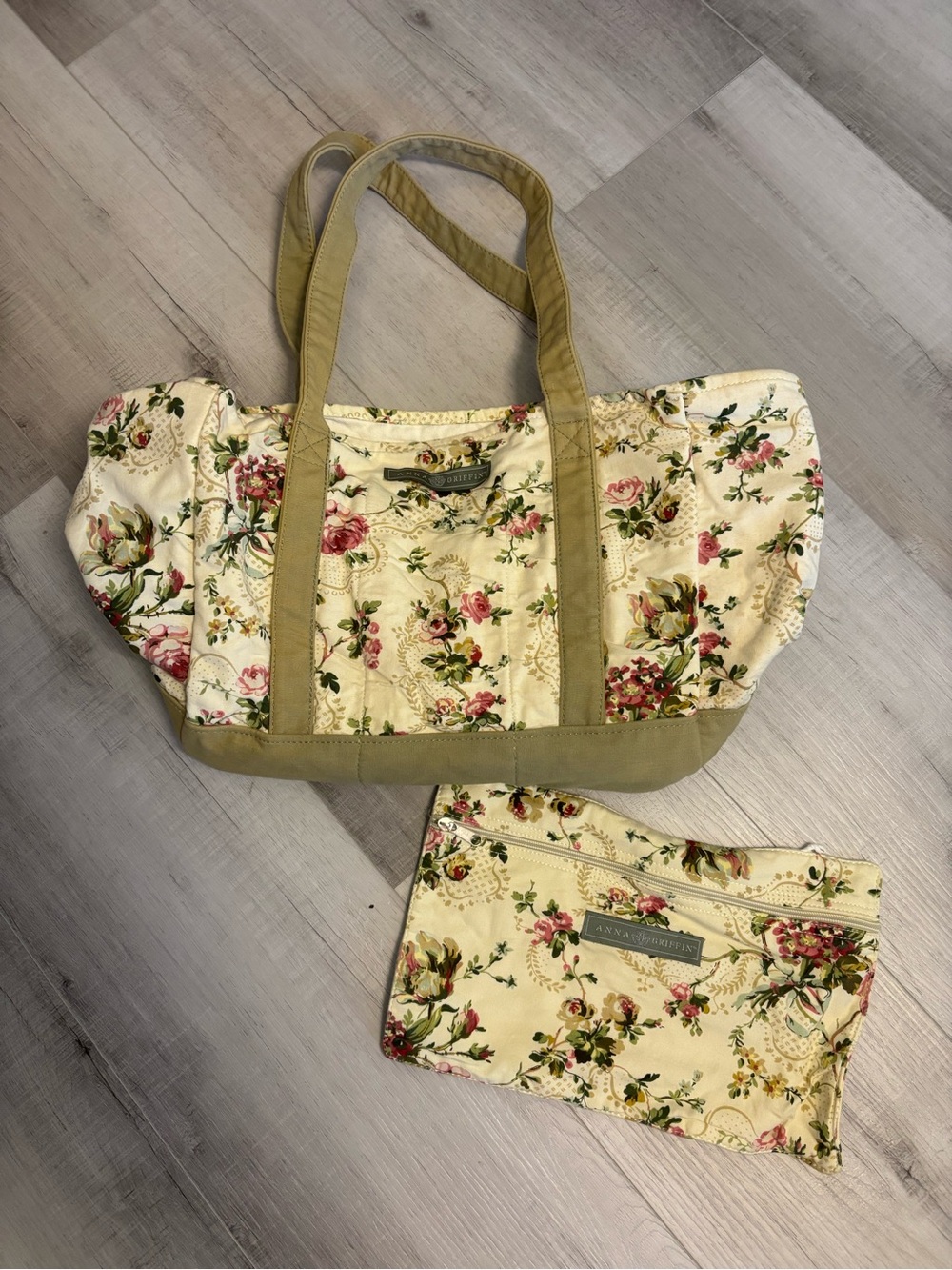 Anna Griffin Floral Canvas Tote Bag w/ Matching Zip Pouch Cottagecore